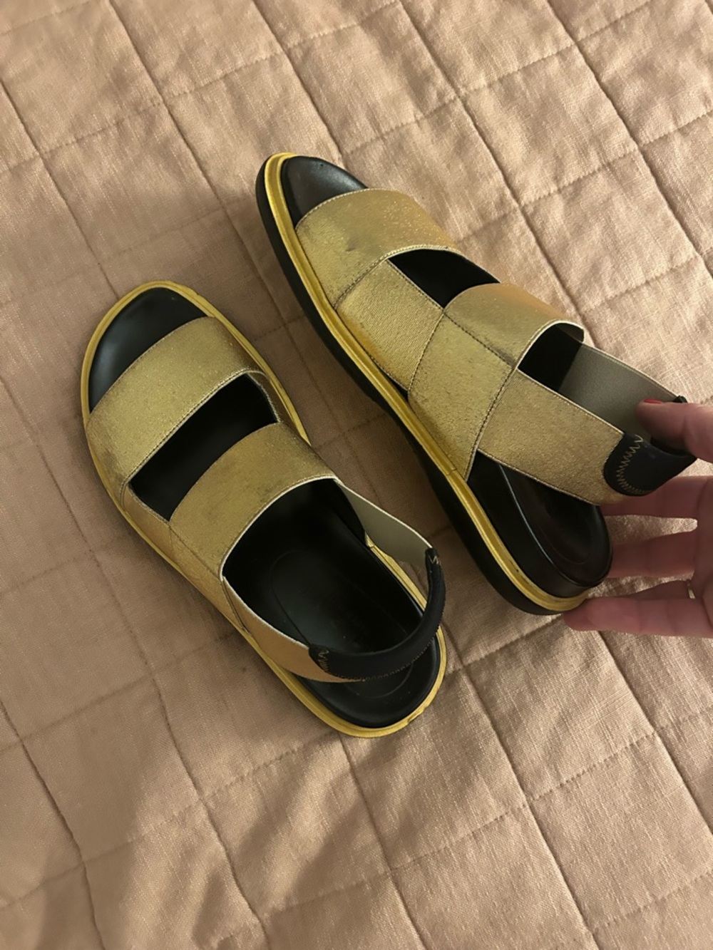 Marni Gold Elastic Slingback Leather Sandals